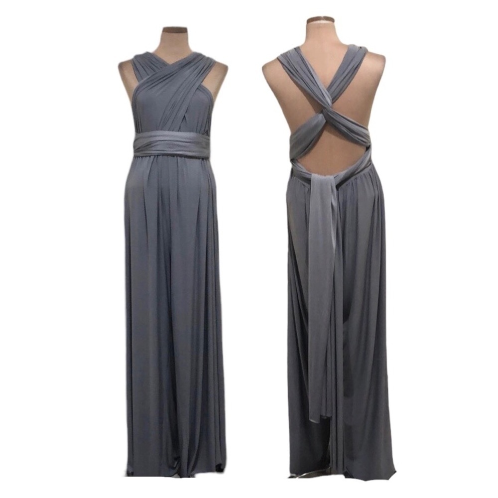 Dessy Group Twist Back Jumpsuit Size 1X Monument Steel Gray